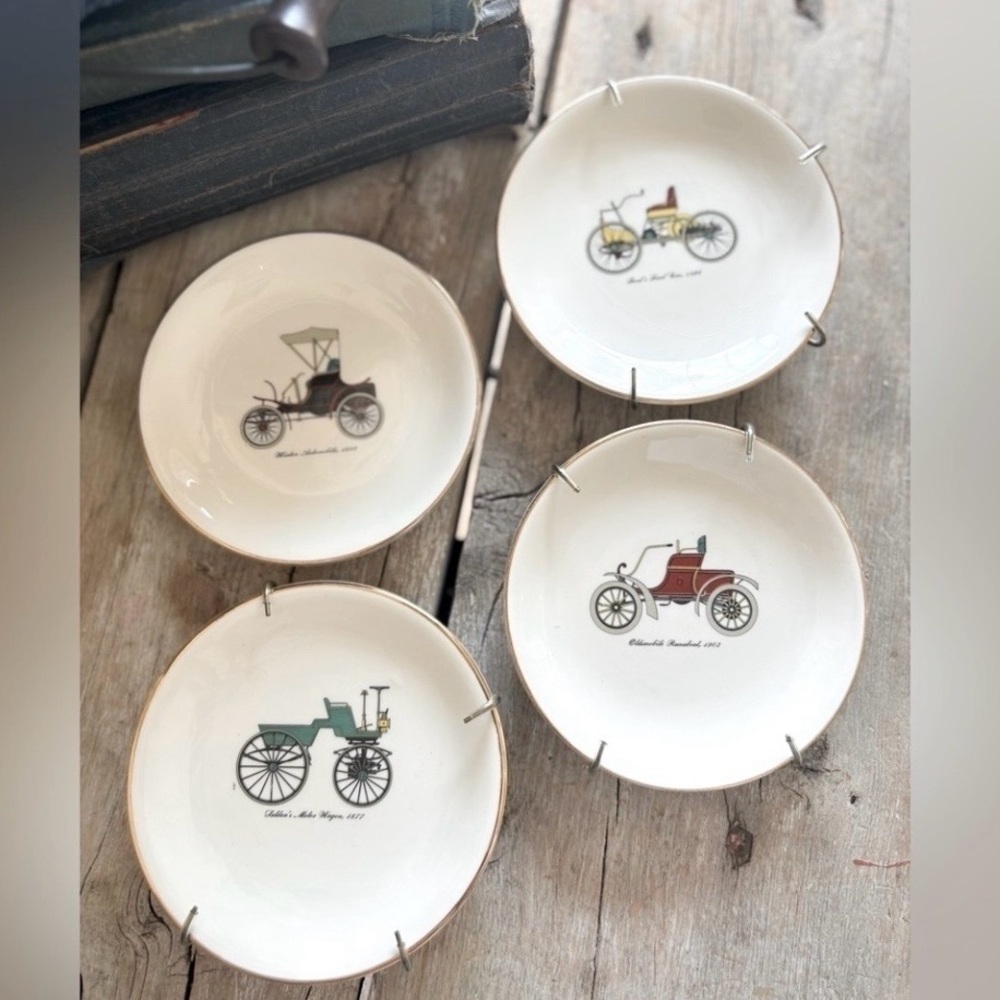 4 Vintage Harker Automobile Display Plates. Porcelain | Collectible | 4.5” EUC